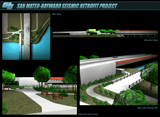 3D Simulations for San Mateo - Hayward Seismic Retrofit Project, CalTrans, San Francisco CA