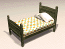 3D Model 19th Century Spanish Painted Pine Bed with panelled headboard and lattice footboard (green)