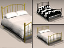 3D Model Bed, queen size (2 Texture Set includes black and brass beds with white and colored fabric)