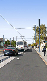 Photosimulations of the Proposed Central Corridor LRT and Trolley Alternatives at Downing Street, Central Corridor, RTD FasTracks, Denver, Colorado