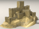 3D Model 12th-15th Century Spanish (La Mancha) 'Castle on a Rock' or 'Castillo Roquero', multi-level fortress with 8 towers, several wards and large keep flanked by 2 tall narrow precincts, Low Resolution (rough cut stone)