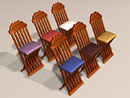 3D Model 16th Century German (southern) Fauldstool or Folding Chair (mahogany with Multi-Textured Set of colored cushions)