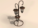 3D Model 20th Century American 3 Branch Iron Lantern Tree with miniature lanterns and lit candles