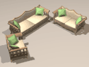 3D Model 21st Century Mexican Rustico Santa Fe Sofa Set, includes couch, loveseat and chair (pine with tan upholstery)