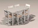 3D Model 21st Century Italian Metal Top Kitchen Table Set, includes table (galvanized sheet metal top, white painted base) and ladder back bar chair (white paint with wicker seat)
