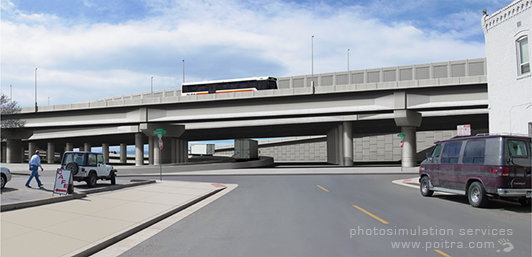 Photo Simulations of proposed Viaduct Relocation Alternatives for the I-70 East EIS Project (Baldwin St, Denver, CO)