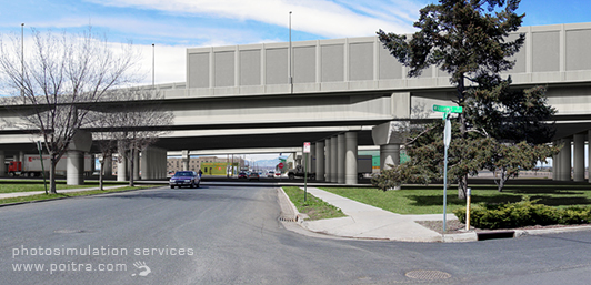 Photo Simulations of proposed Viaduct Relocation Alternatives for the I-70 East EIS Project (47th Ave and Williams St, Denver, CO)