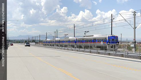 Photo Simulations of proposed Electrical Multiple Unit (EMU) Alternative for the East Corridor EIS RTD FasTracks Project (William St at 40th Ave., DIA Rail Corridor, Denver CO)