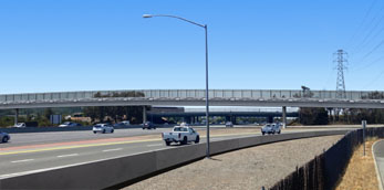 Photosimulations of proposed Pedestrian Over Crossing at Holley Street and US101, San Carlos, CA (thumbnail image - click for enlargements)