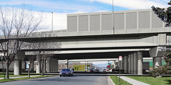Photosimulations of proposed Viaduct Relocation for the I-70 East EIS Project - 47th Ave and Williams St Location (thumbnail image - click for enlargements)