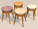 3D Model 19th Century German Biedermeier Stool with upholstered drum seat, c. 1825 (Multi-Texture Set includes red striped, gold striped, gold and ivory upholstery)