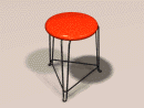 3D Model 20th Century French Metal Frame 3 Leg Kitchen Stool with orange plastic seat, c 1950