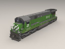 3D Model 20th Century American Heavy Rail Train, General Electric C30-7 Locomotive, (Very Low Polygon) Burlington Northern Markings, includes an alternate texture material for quicker rendering.