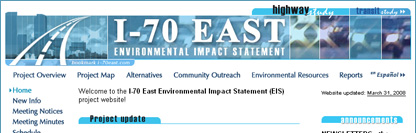I-70 East Environmental Impact Statement (EIS) Colorado Department of Transportation Project Website - POITRA Visual Website Design, Graphic Design and Presentation Design Services for Public Information and Public Involvement Processes.
