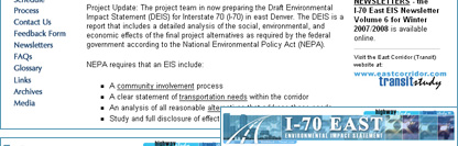I-70 East Environmental Impact Statement (EIS) Colorado Department of Transportation Project Website - POITRA Visual Website Design, Graphic Design and Presentation Design Services for Public Information and Public Involvement Processes.