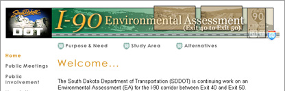 I-90 Environmental Assessment - South Dakota Department of Transportation Project Website - POITRA Visual Website Design, Graphic Design and Presentation Design Services for Public Involvement and Public Information Processes.