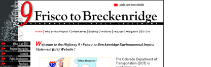 SH 9 Frisco to Breckenridge Environmental Impact Statement (EIS) Colorado Department of Transportation Project Website - POITRA Visual Website Design, Graphic Design and Presentation Design Services
